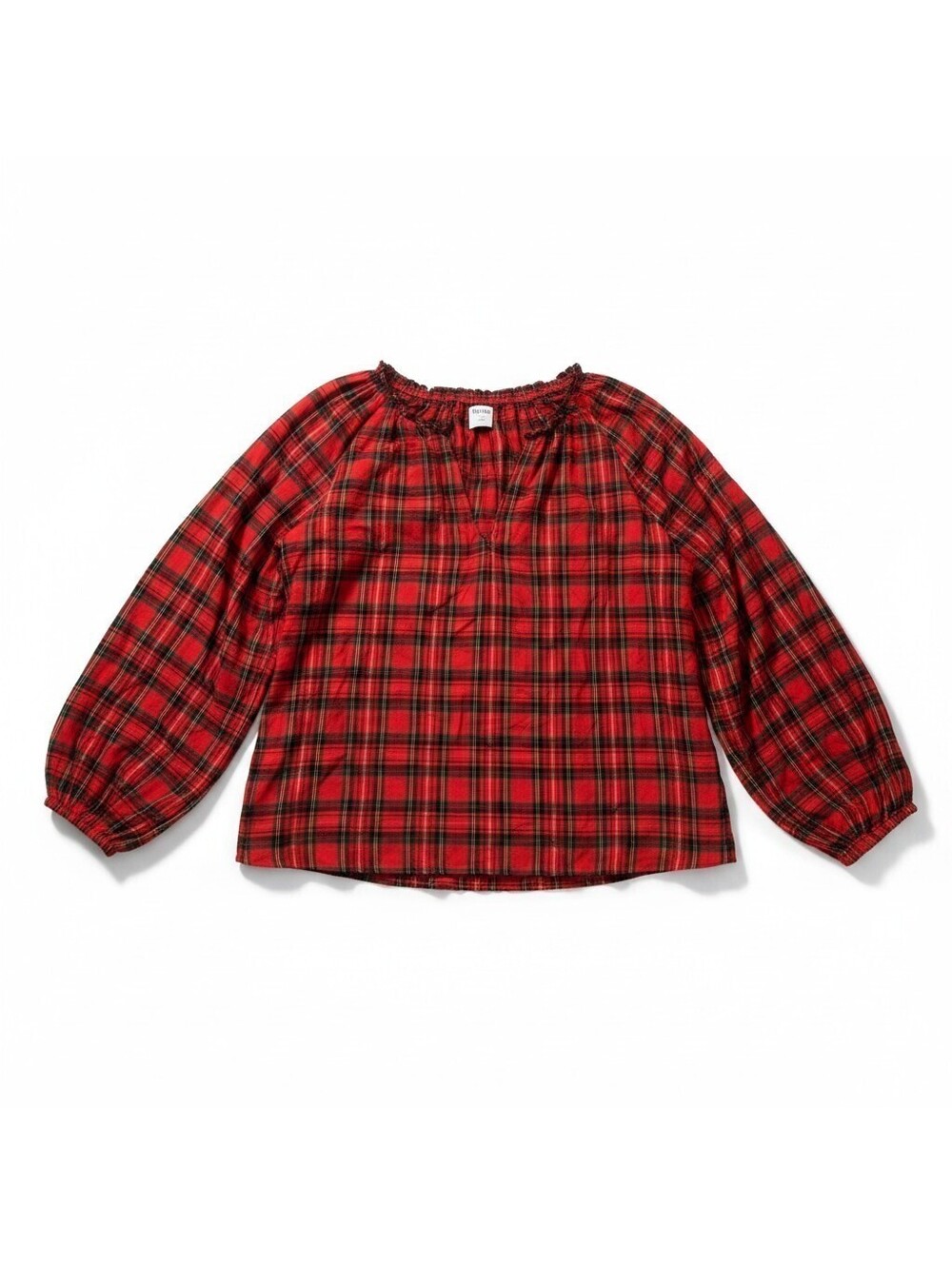 Old Navy Womens Plus XXL Red Black Plaid Blouse Smocked Shirt Top